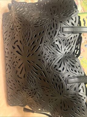 Sophia Webster Black Laser-Cut Floral Tote